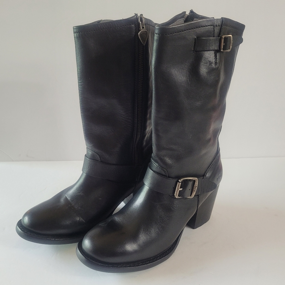 Mark Nason Italy Boot Quality Leather Side Zip Heel Women US 8 Moto Riding